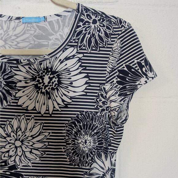 J McLaughlin Blue and White Striped Floral Print Summer Vacation T-shirt Small - Picture 3 of 7